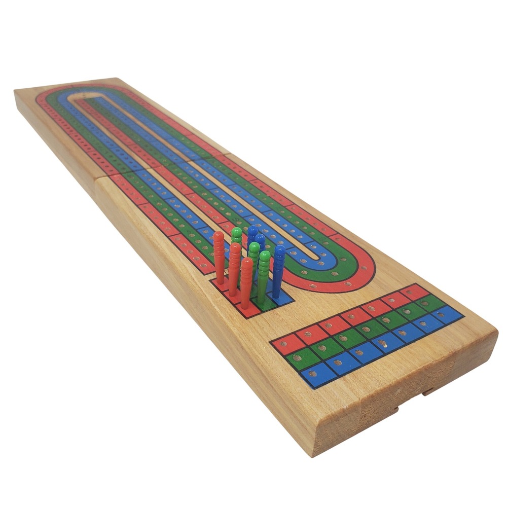 Cardinal Industries Folding Wood Cribbage Board 3 Track Travel Game with Pegs